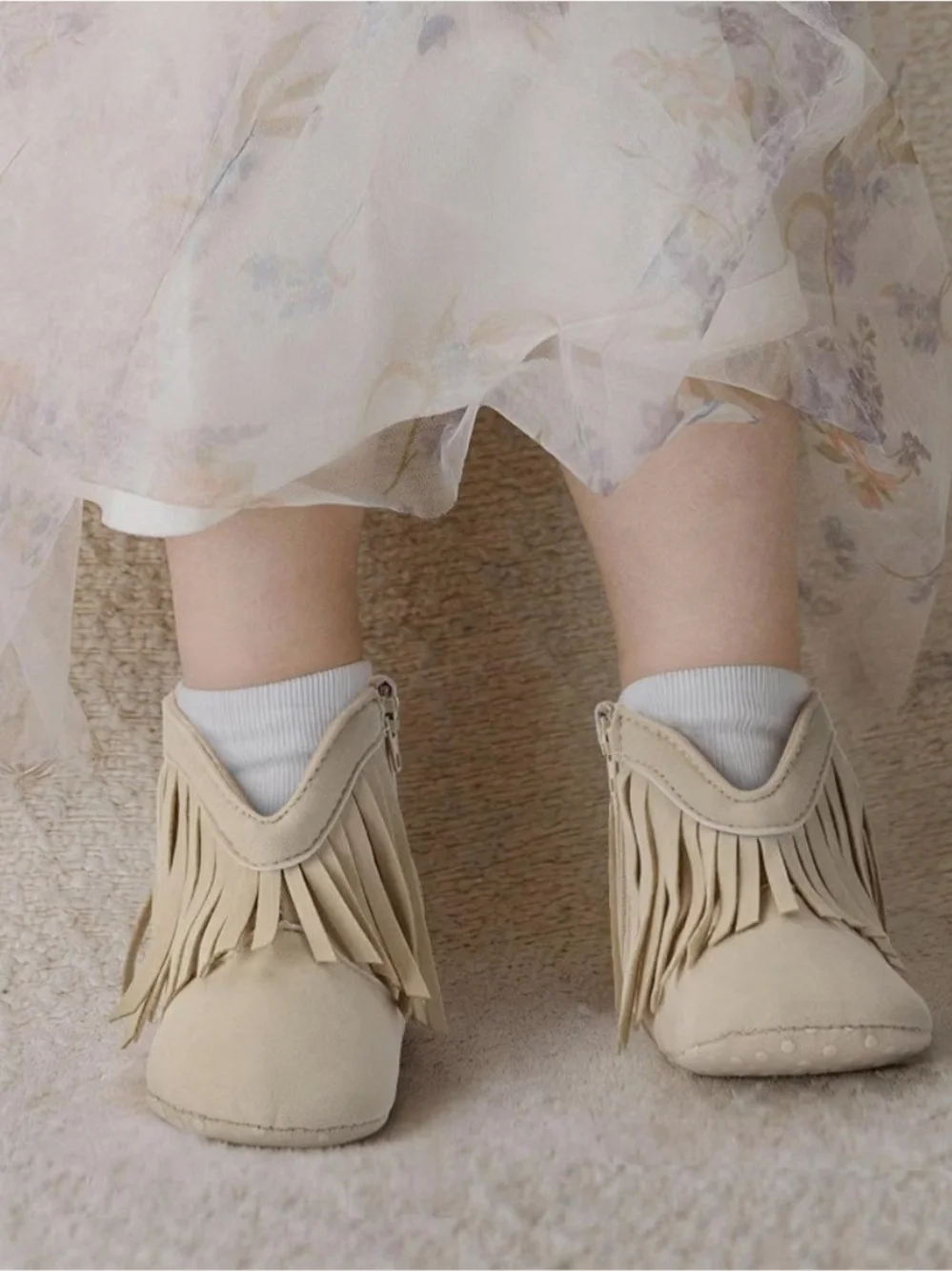 Baby Fringe Moccasin Boots - Khaki Baby Shoes - 12 To 18 Months